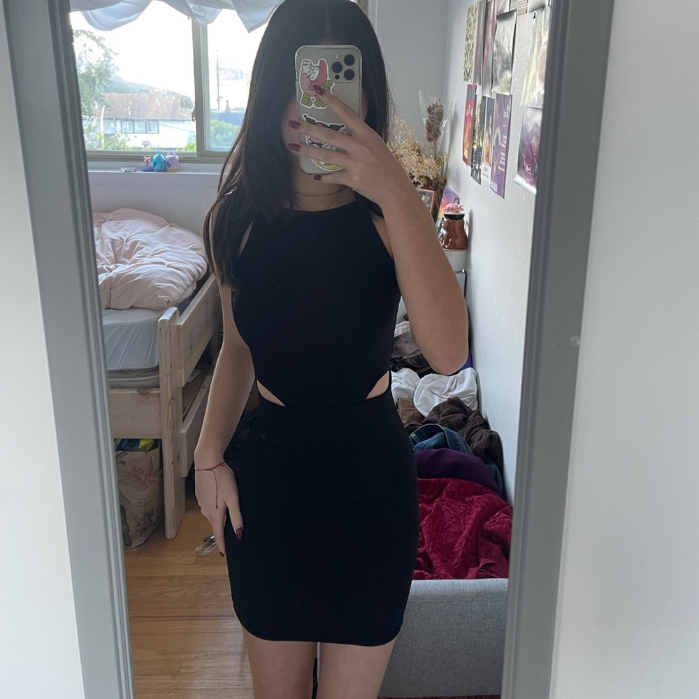 black body con mini dress with cut outs